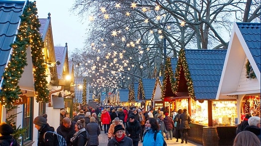 Christmas Markets stalls with shoppers