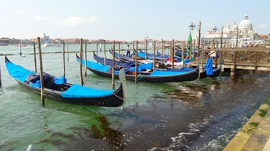 Gondolas waiting for tourists in Venice