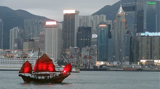 A junk boat on Victoria Harbour - Hong Kong